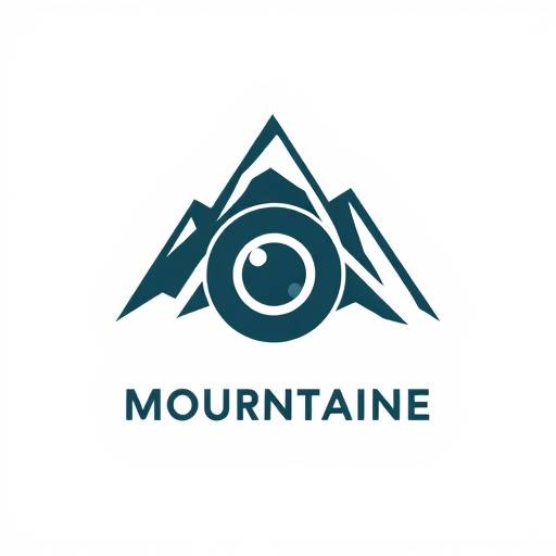 Pixel Peak Studios Logo - A stylized mountain peak with a camera lens